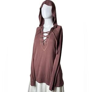 White Crow Lace Up Casual Hoodie Purplish Brown Size XS